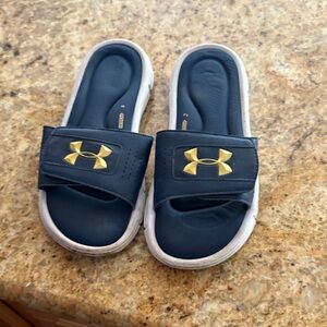 Under Armour Kids Slide Sandals - Dark Blue and Gold